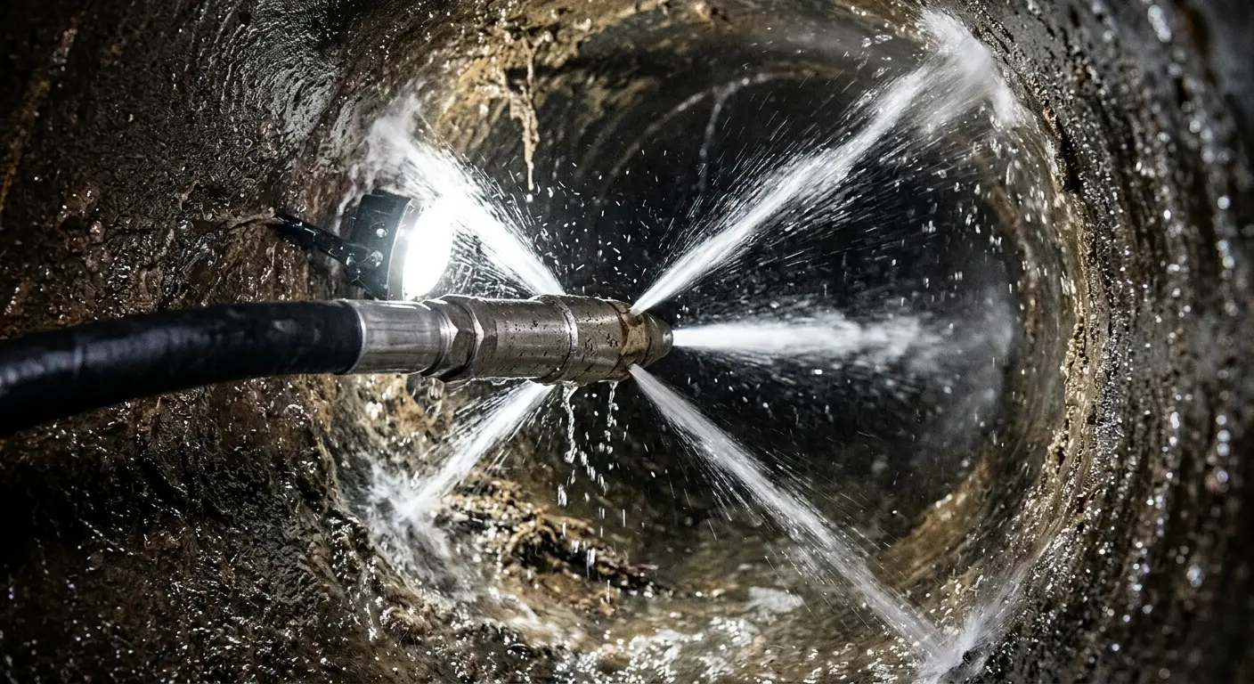 High-pressure hydro jetting nozzle cleaning sewer pipe for Sewer Cleanout in Junction City